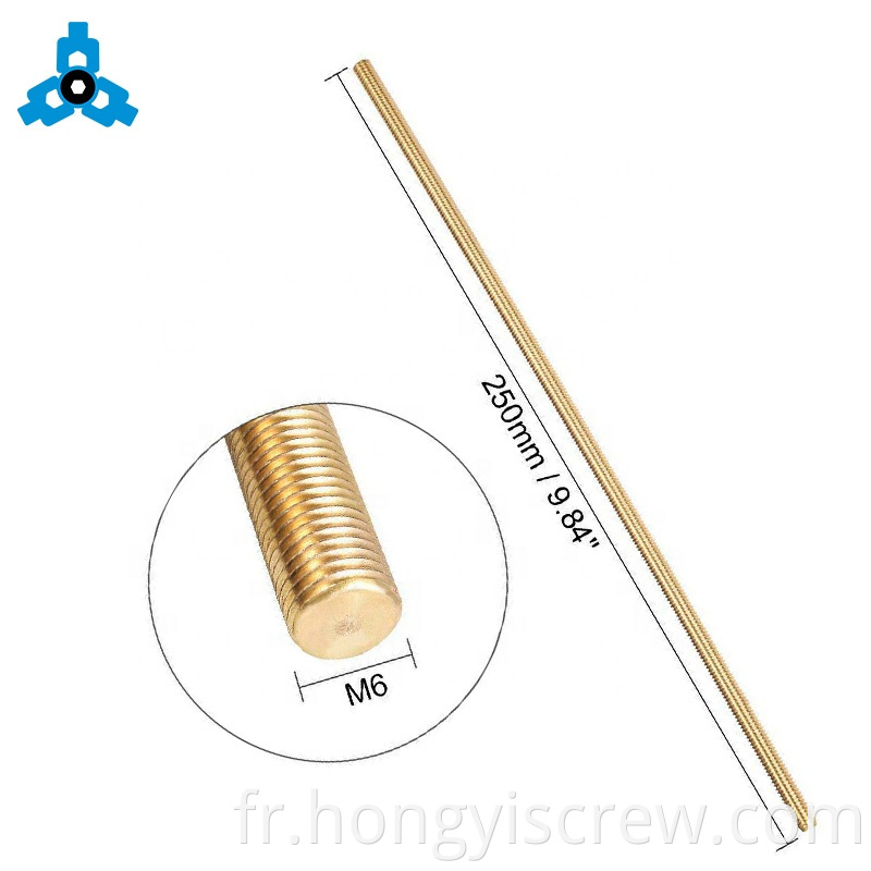 Din975 Tiles filetées en laiton Copper Stud Bolt M3 - M30 Longueur d'OEM Prise en charge